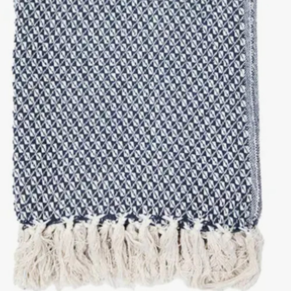 100% Cotton Checkered Blanket Throw NWT Navy Blue NEW